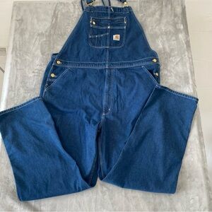 Carhartt Denim Bib Overalls in Deep Blue 44x34 Loose Fit